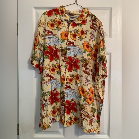 Disney Other - Disney Hula Hawaiian Shirt All Over Print Mickey Mouse Minnie Floral Size L